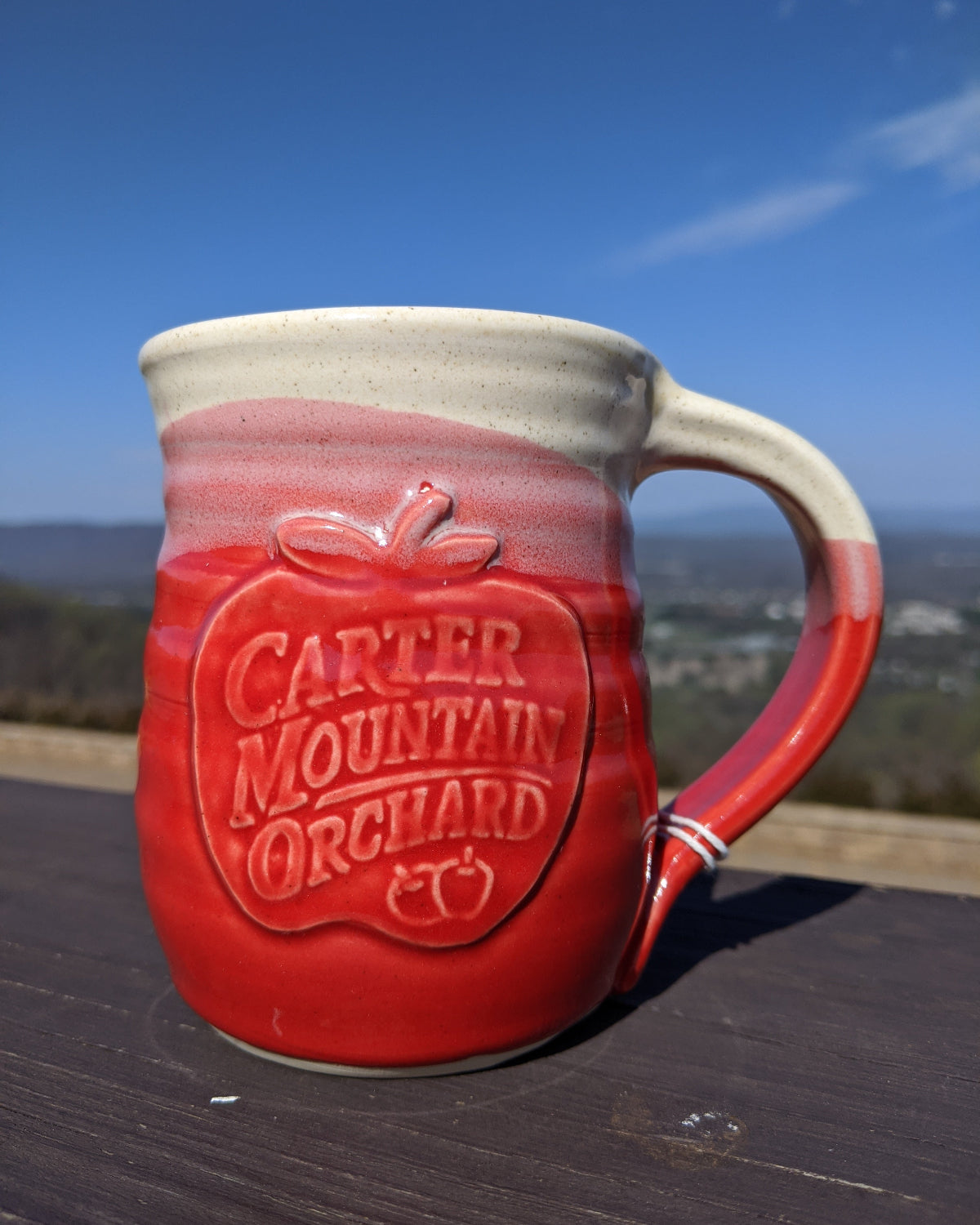 Carter Mountain Orchard logo mug apple red
